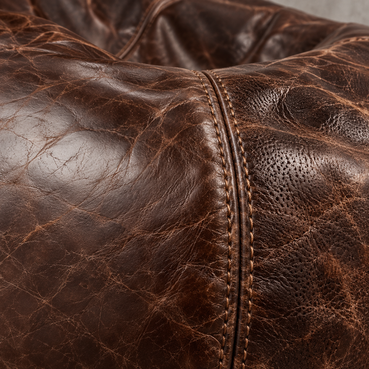 Grand Distressed Leather Bean Bag Chair - Brown