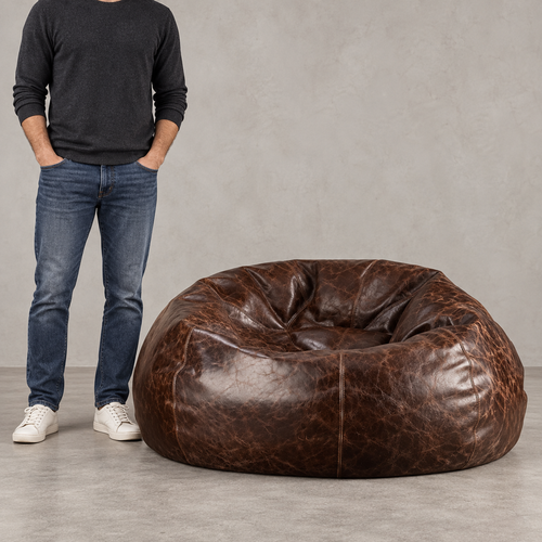 Grand Distressed Leather Bean Bag Chair - Brown