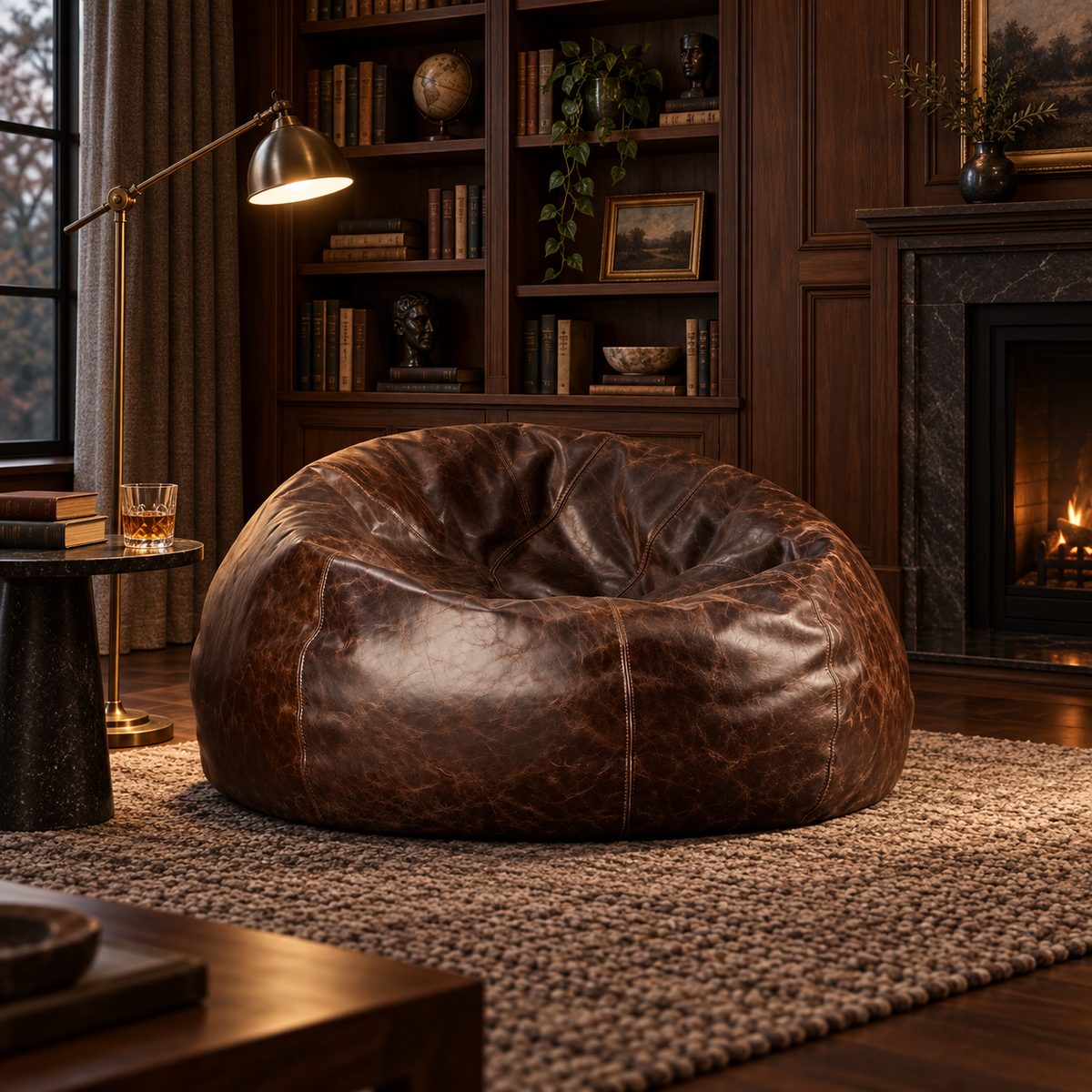 Grand Distressed Leather Bean Bag Chair - Brown