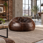 Grand Distressed Leather Bean Bag Chair - Brown