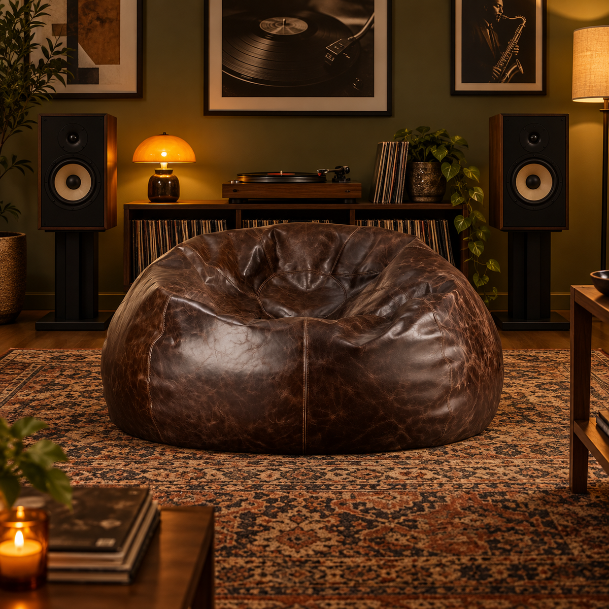 Grand Distressed Leather Bean Bag Chair - Brown