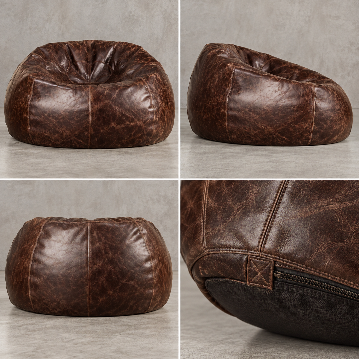 Grand Distressed Leather Bean Bag Chair - Brown