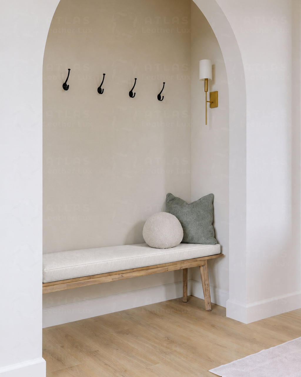 Leather Bench Cushion - White and Unstuffed