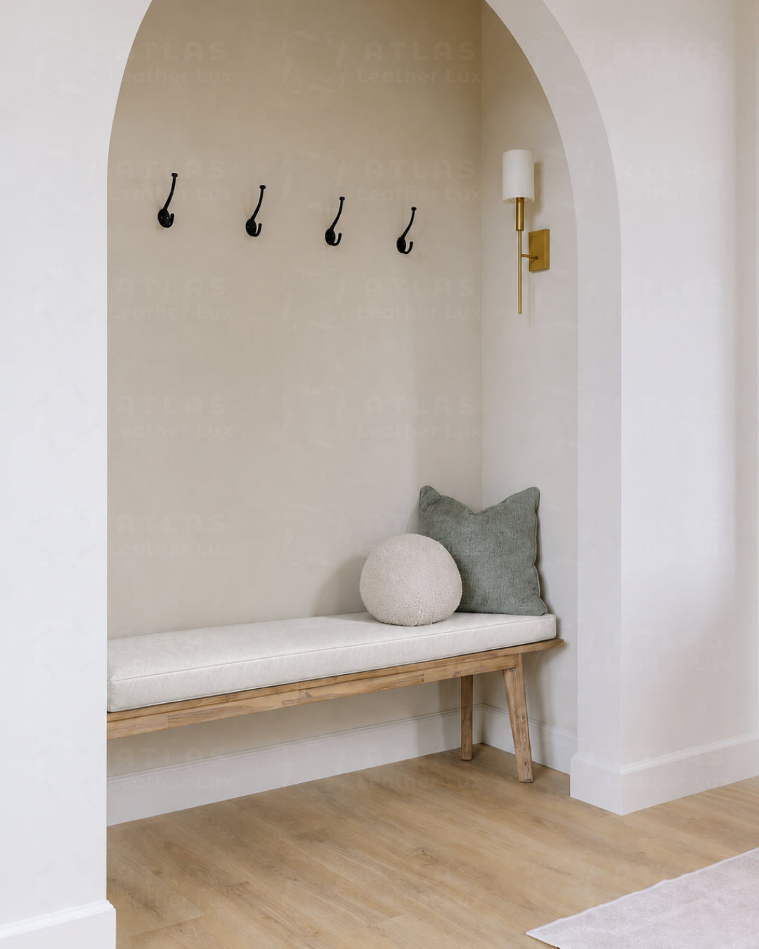 Leather Bench Cushion - White and Unstuffed