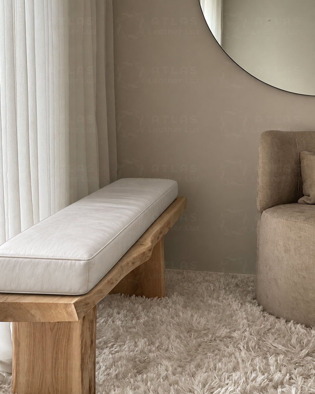 Leather Bench Cushion - White and Unstuffed