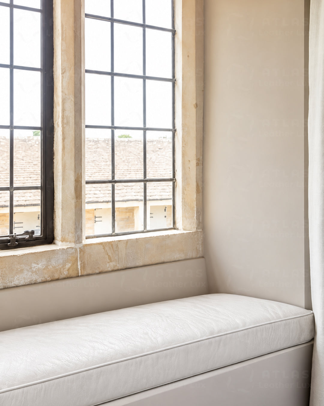 Leather Bench Cushion - White and Unstuffed