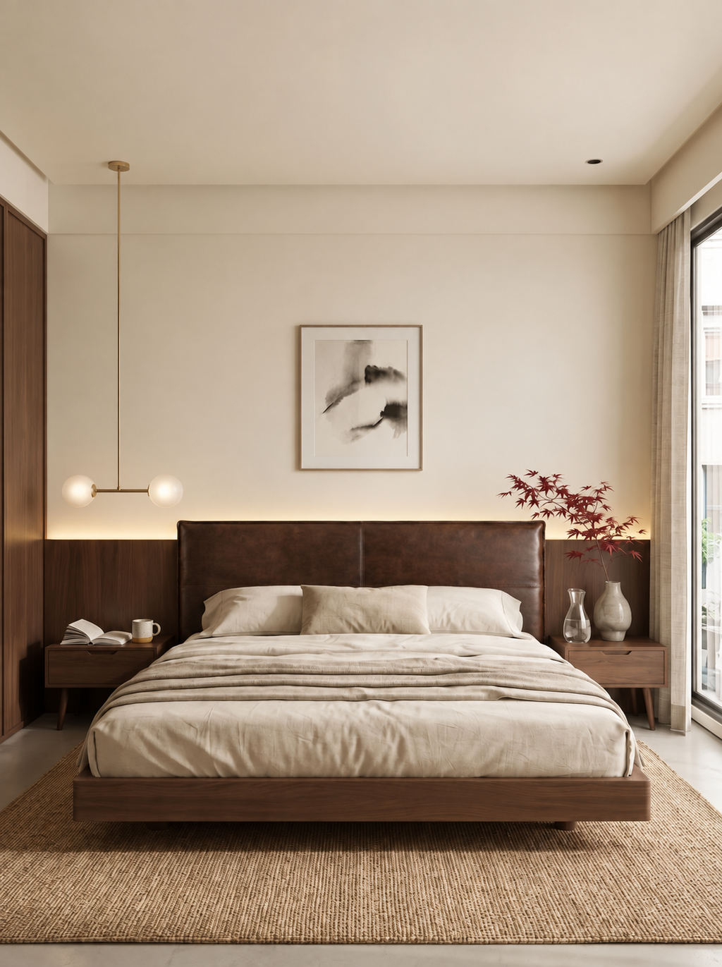 Handmade Dark Brown Leather Panel Headboard