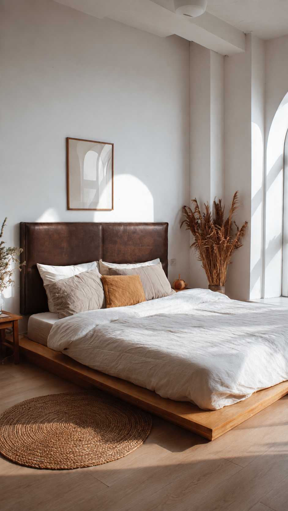 Handmade Dark Brown Leather Panel Headboard