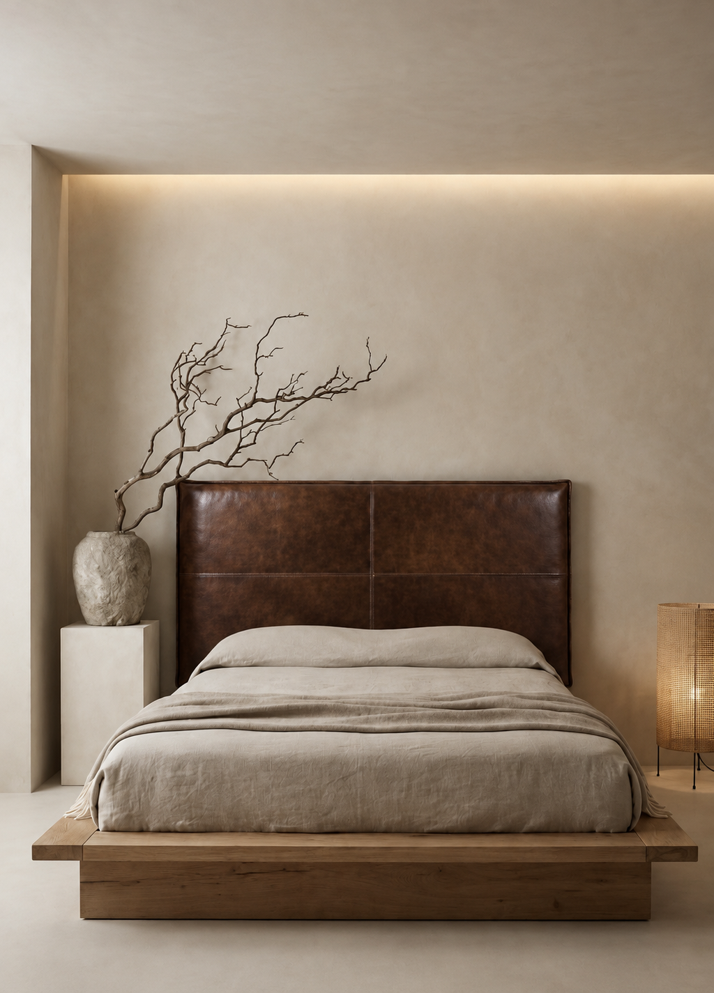 Handmade Dark Brown Leather Panel Headboard