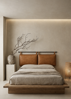 Handmade Double-Panel Caramel Leather Headboard