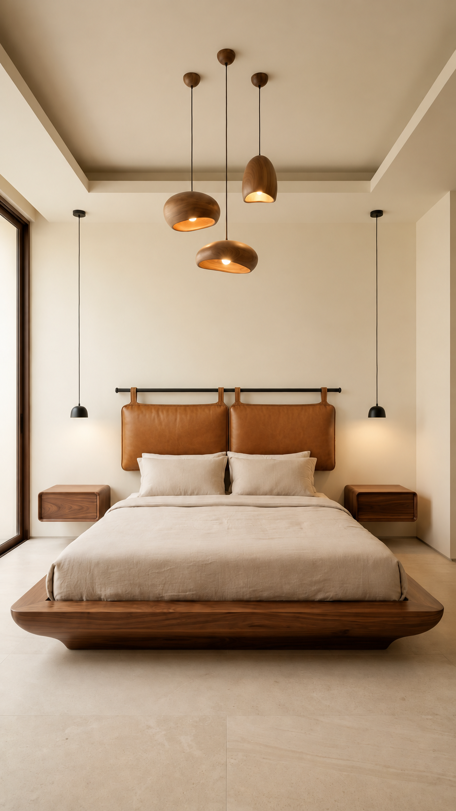 Handmade Double-Panel Caramel Leather Headboard