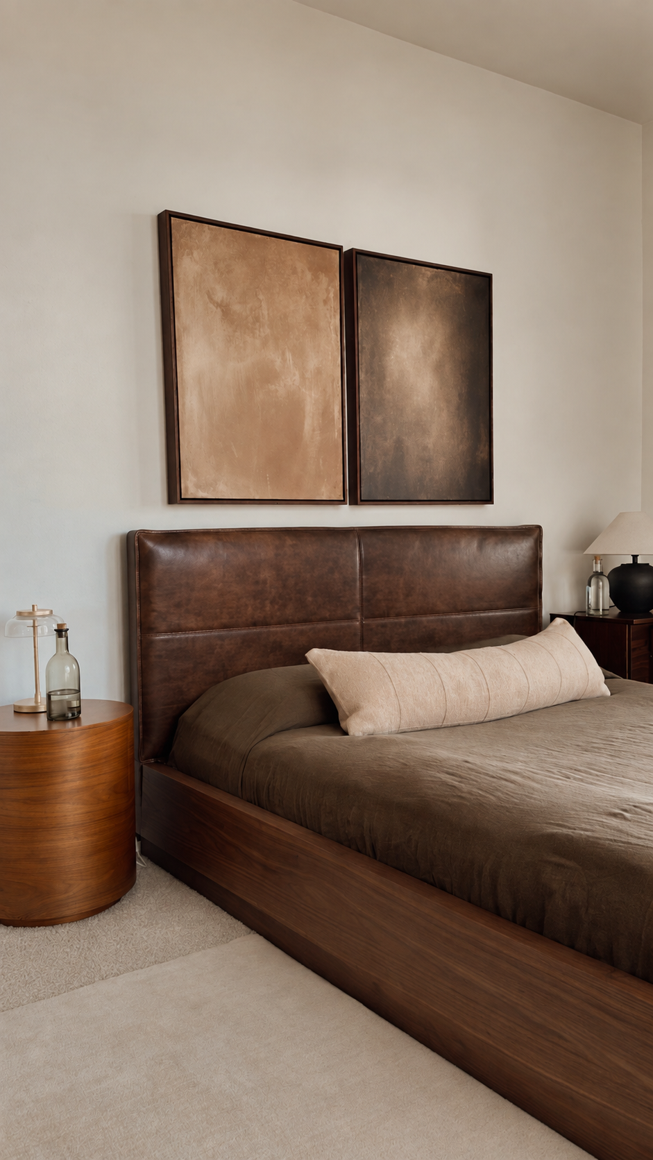 Handmade Dark Brown Leather Panel Headboard