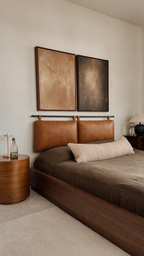 Handmade Double-Panel Caramel Leather Headboard