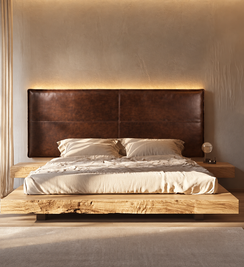 Handmade Dark Brown Leather Panel Headboard