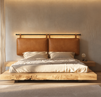 Handmade Double-Panel Caramel Leather Headboard