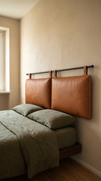 Handmade Double-Panel Caramel Leather Headboard