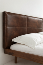Handmade Dark Brown Leather Panel Headboard
