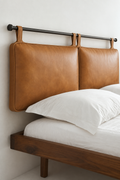 Handmade Double-Panel Caramel Leather Headboard