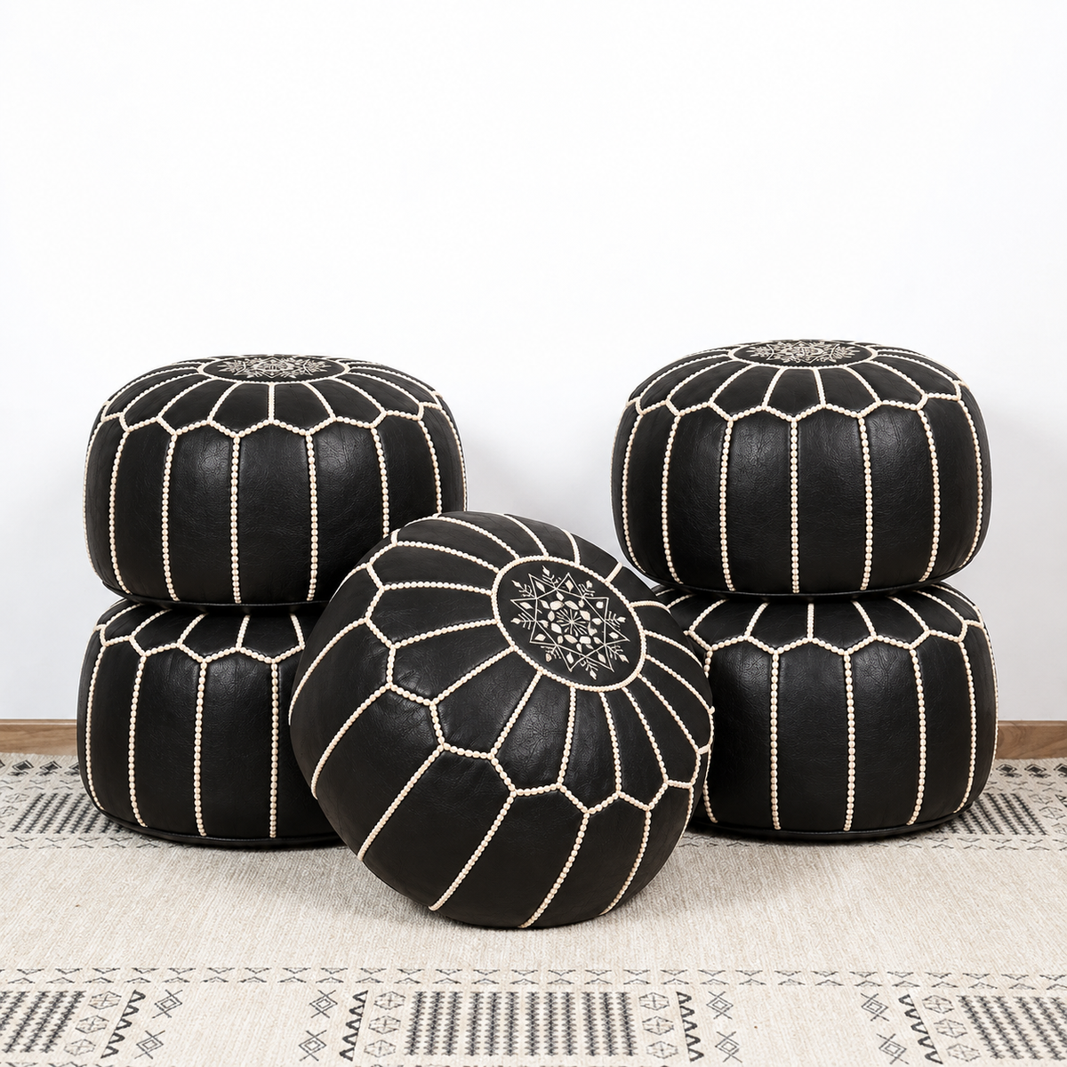 Handmade Moroccan Leather Pouf Ottoman – Natural