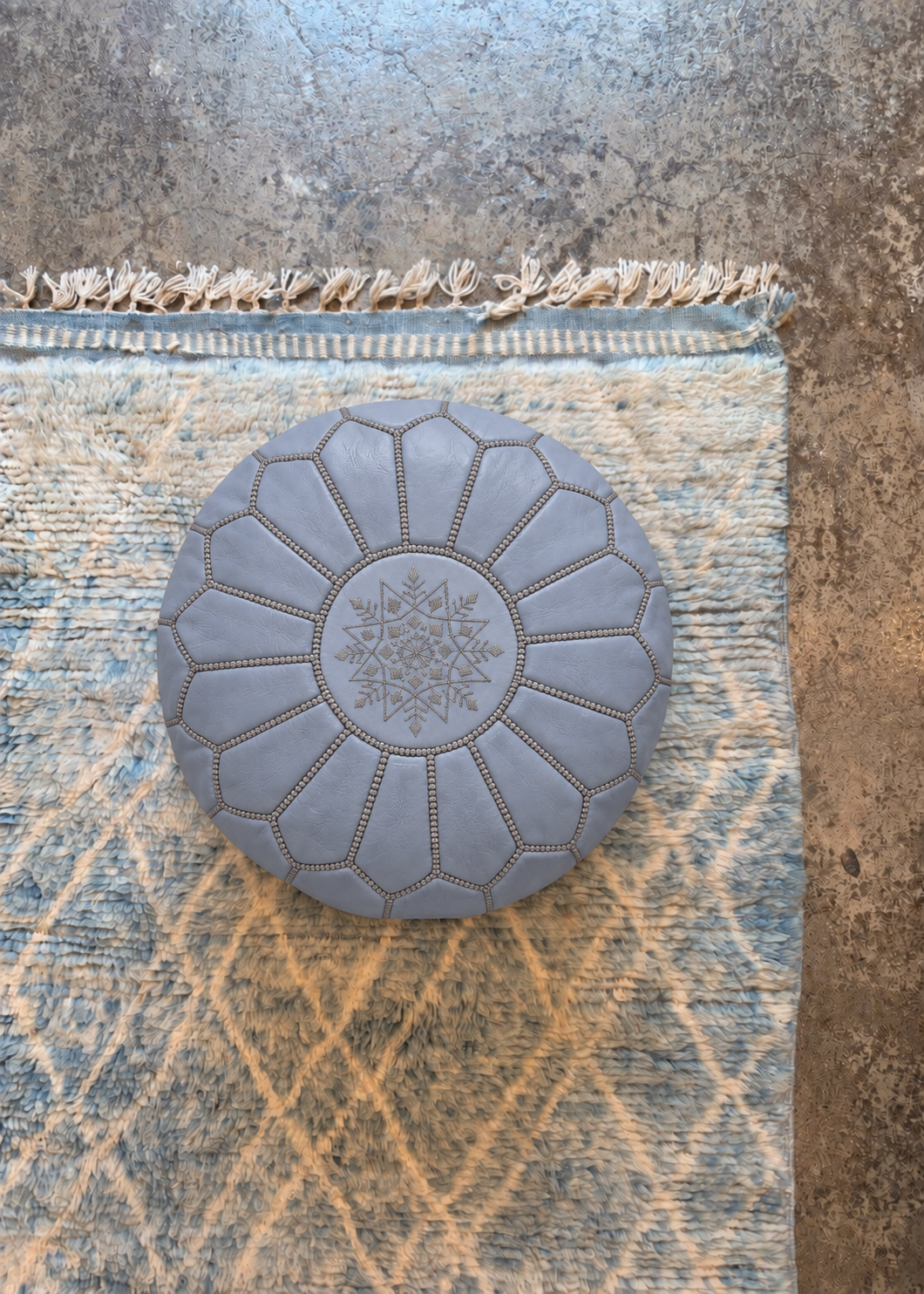 Handmade Moroccan Leather Pouf Cover – Powder Blue