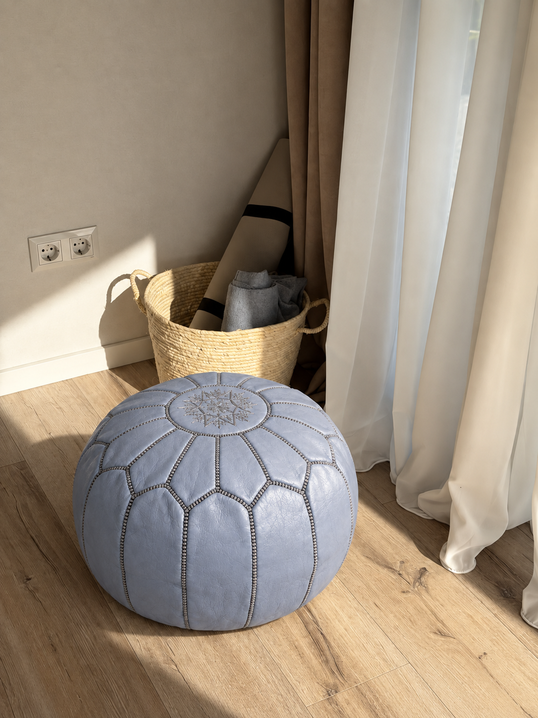 Handmade Moroccan Leather Pouf Cover – Brown