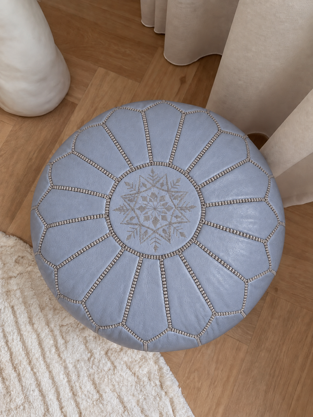 Handmade Moroccan Leather Pouf Cover – Brown