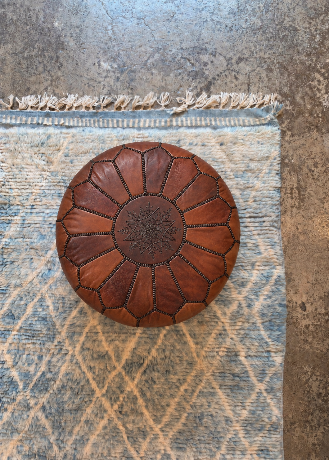 Handmade Moroccan Leather Pouf Ottoman – Cinnamon Brown