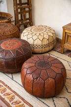 Handmade Moroccan Leather Pouf Ottoman – Cinnamon Brown