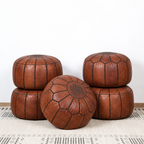 Handmade Moroccan Leather Pouf Ottoman – Cinnamon Brown