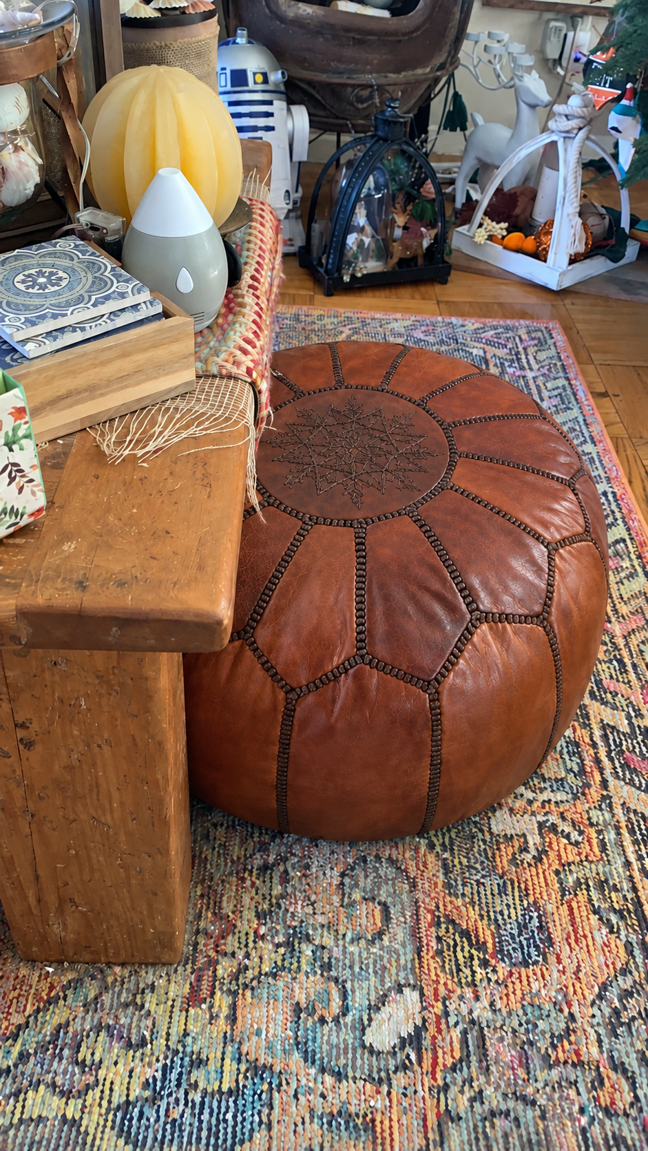 Handmade Moroccan Leather Pouf Ottoman – Cinnamon Brown