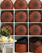 Handmade Moroccan Leather Pouf Ottoman – Cinnamon Brown