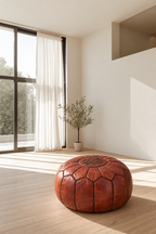 Handmade Moroccan Leather Pouf Ottoman – Cinnamon Brown