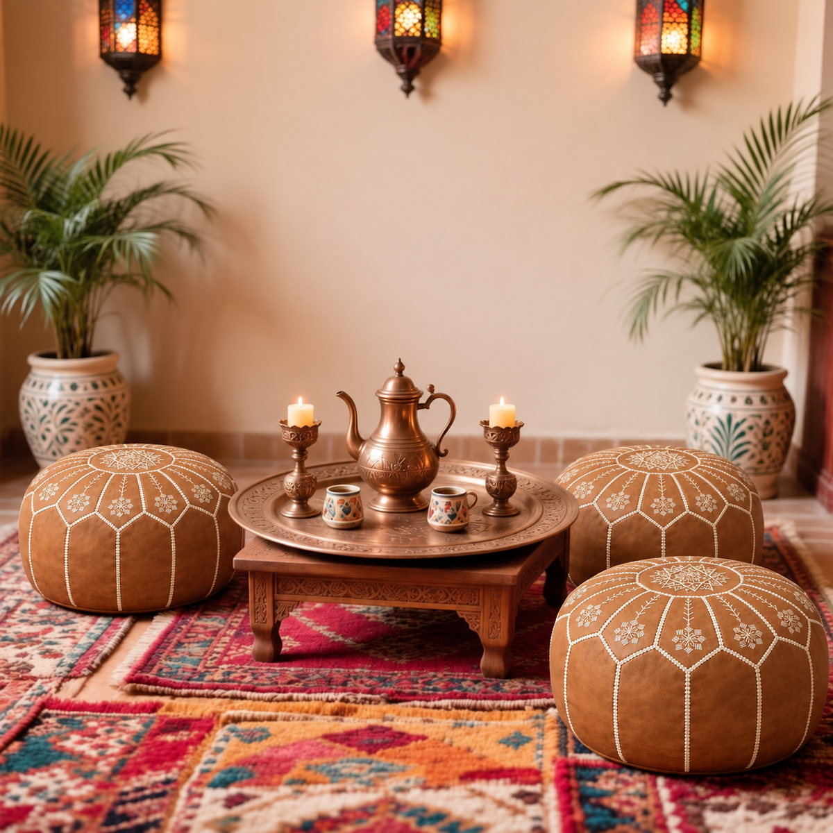 Handmade Moroccan Leather Pouf Ottoman – Brown
