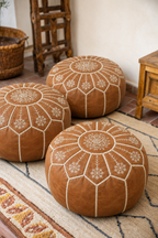 Handmade Moroccan Leather Pouf Ottoman – Brown