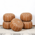 Handmade Moroccan Leather Pouf Ottoman – Brown