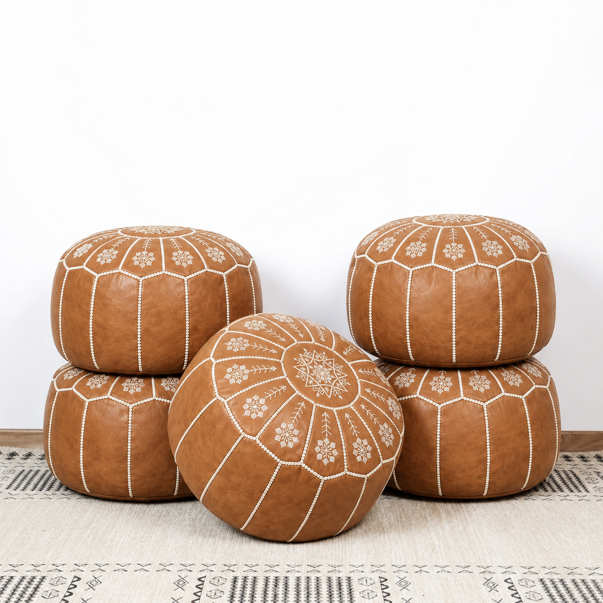 Handmade Moroccan Leather Pouf Ottoman – Brown