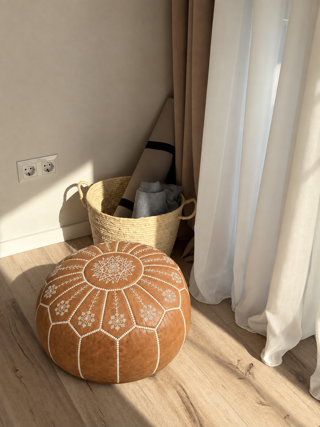 Handmade Moroccan Leather Pouf Ottoman – Brown