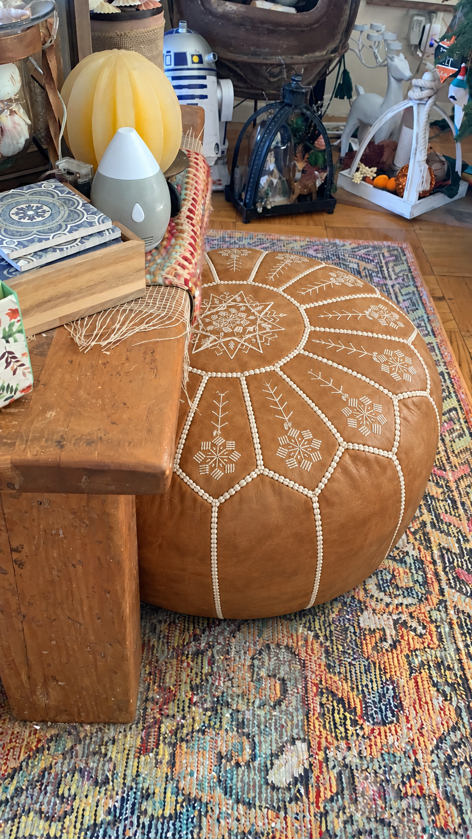 Handmade Moroccan Leather Pouf Ottoman – Brown