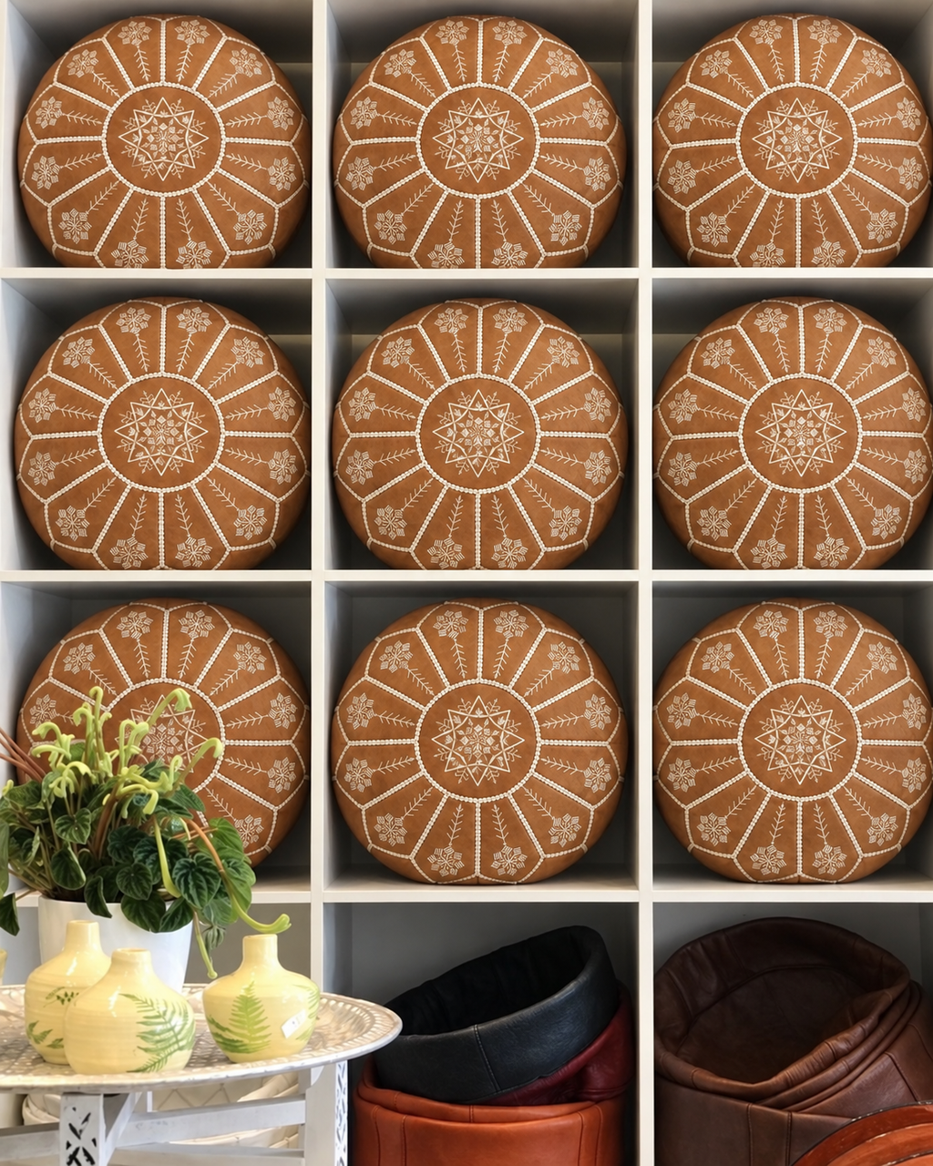 Handmade Moroccan Leather Pouf Ottoman – Brown