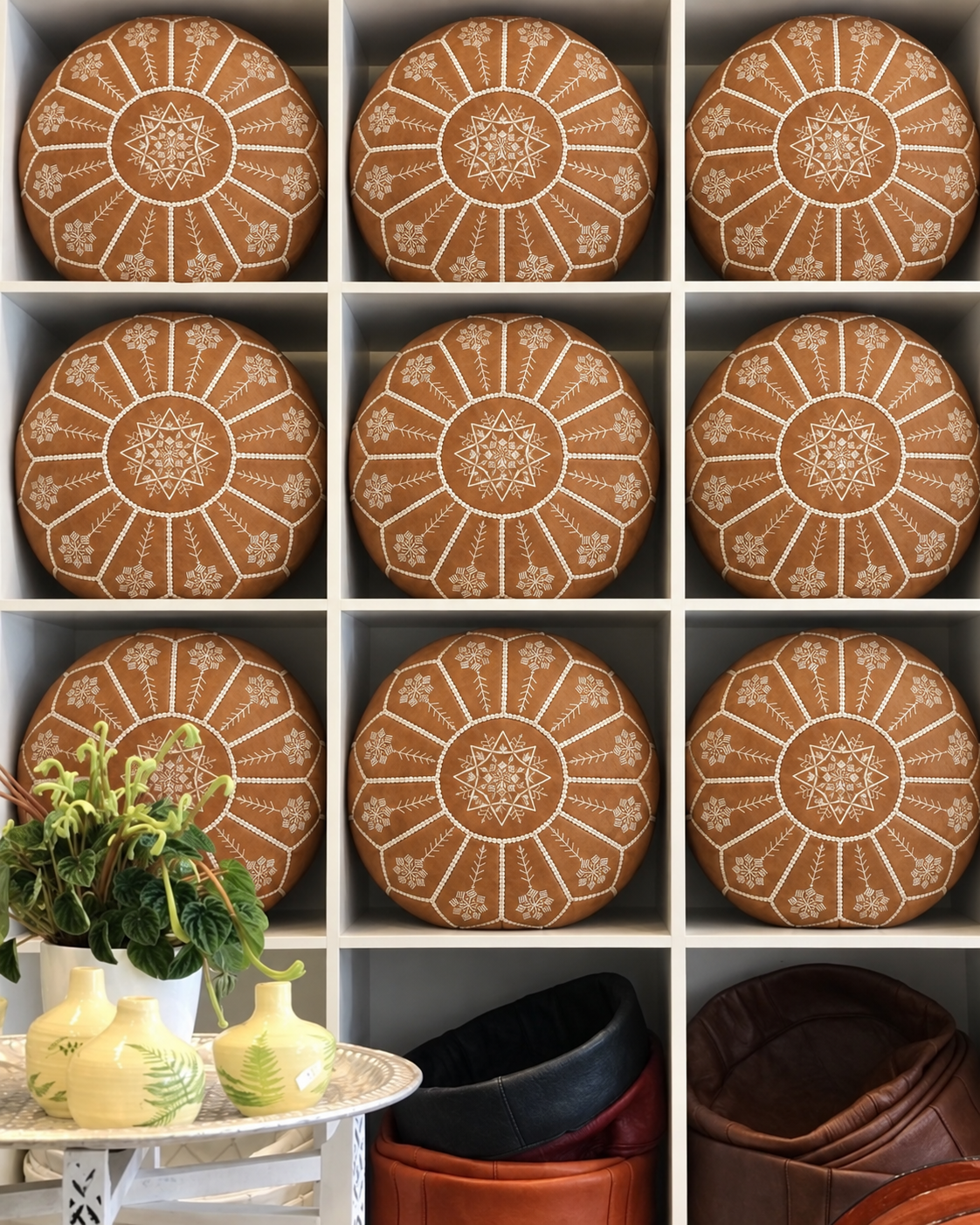 Handmade Moroccan Leather Pouf Ottoman – Brown