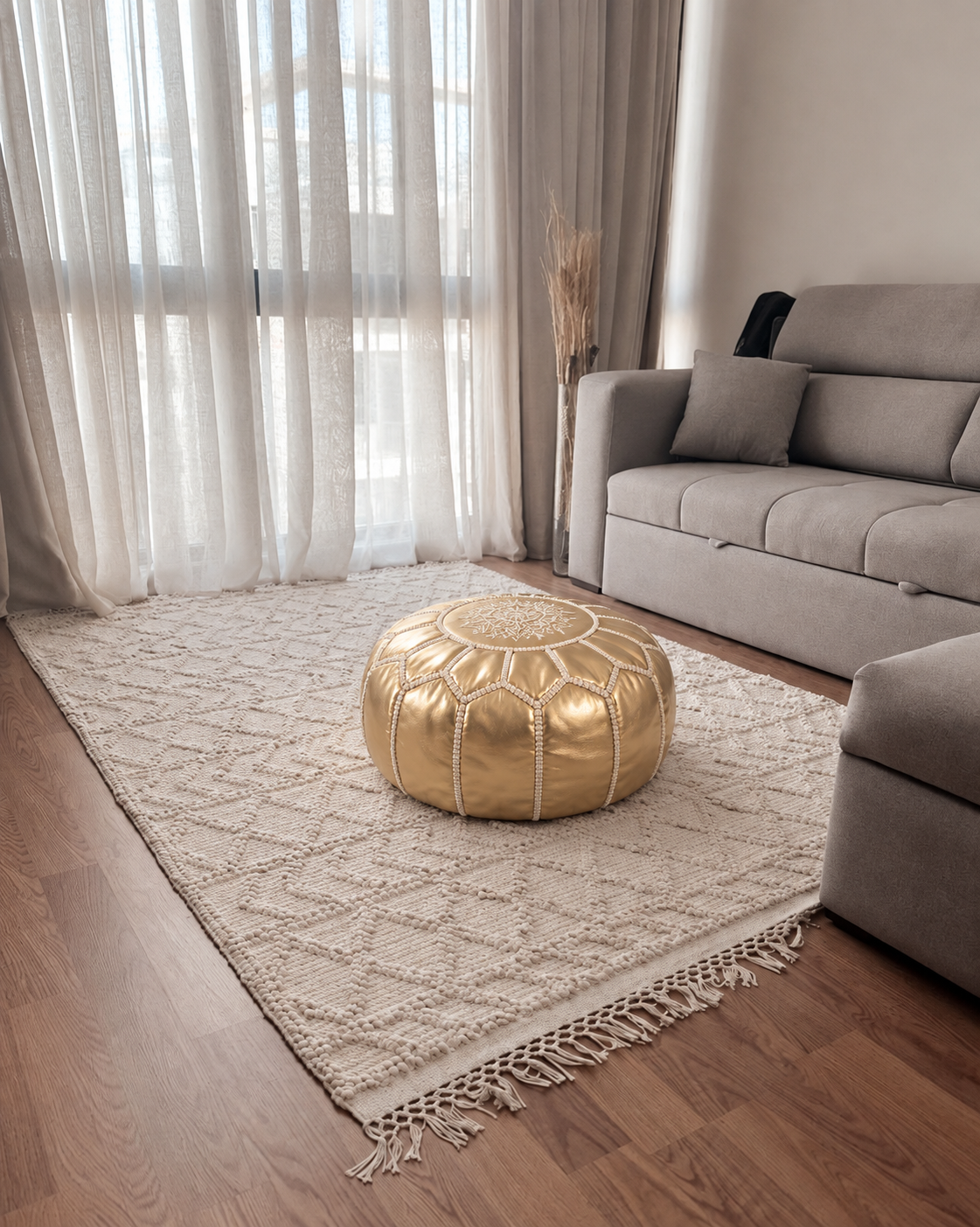 Handmade Moroccan Leather Pouf Cover – Natural