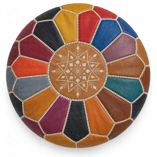 Handmade Moroccan Leather Pouf Ottoman – Multiple Colors