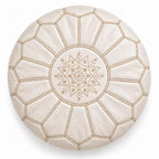 Handmade Moroccan Leather Pouf Ottoman – White