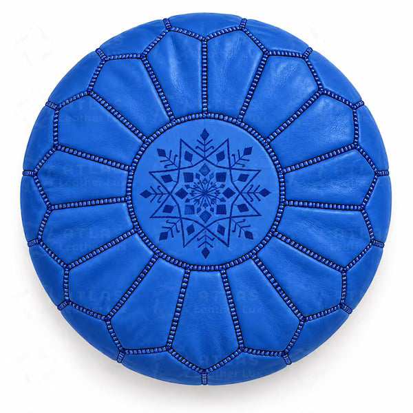 Handmade Moroccan Leather Pouf Ottoman – Blue