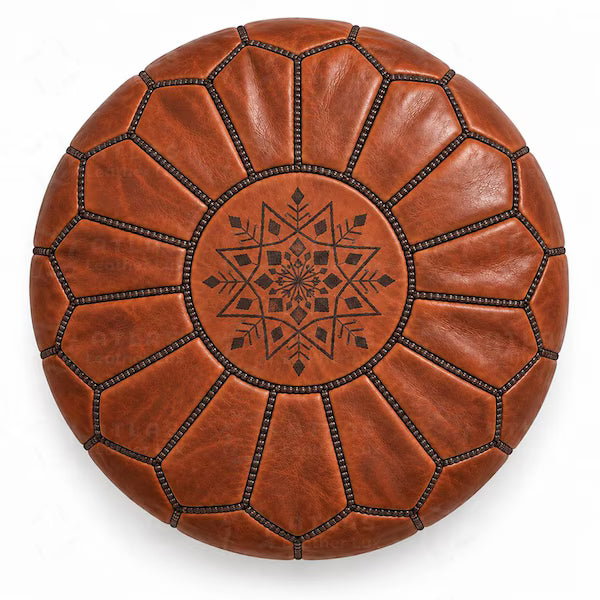 Handmade Moroccan Leather Pouf Ottoman – Cinnamon Brown