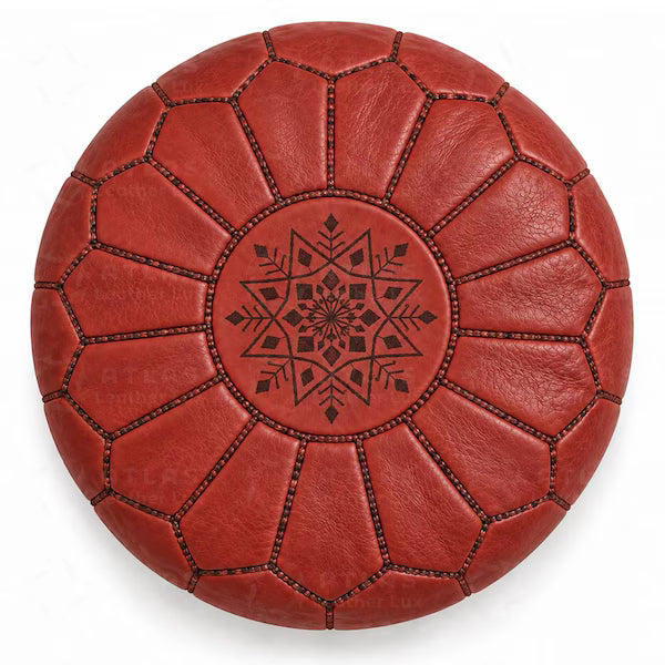 Handmade Moroccan Leather Pouf Ottoman – Red