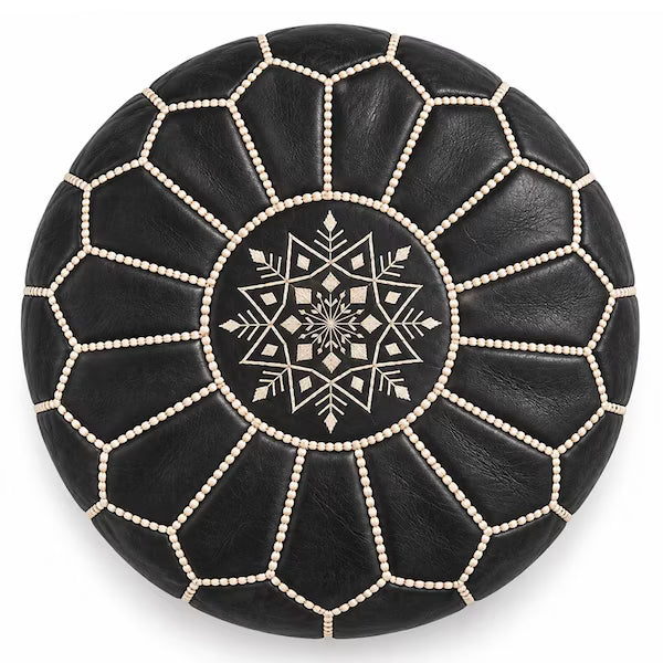 Handmade Moroccan Leather Pouf Ottoman – Natural