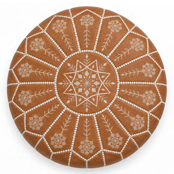 Handmade Moroccan Leather Pouf Ottoman – Brown