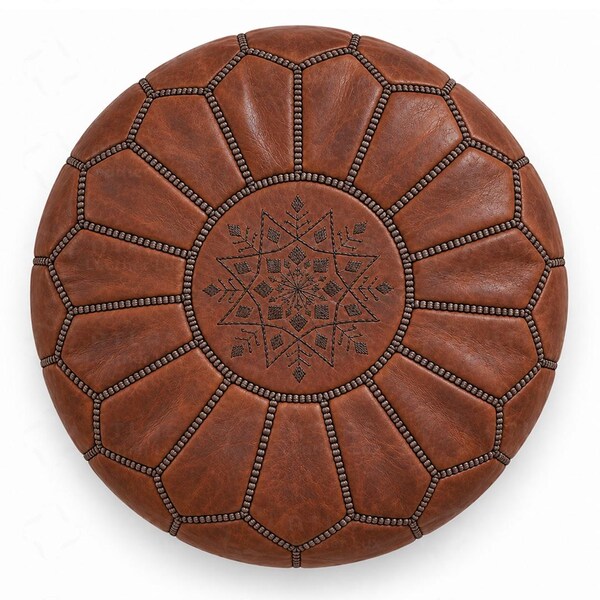 Handmade Moroccan Leather Pouf Ottoman – Cinnamon Brown