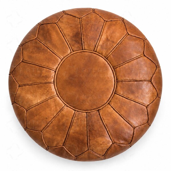 Handmade Moroccan Leather Pouf Ottoman – Natural